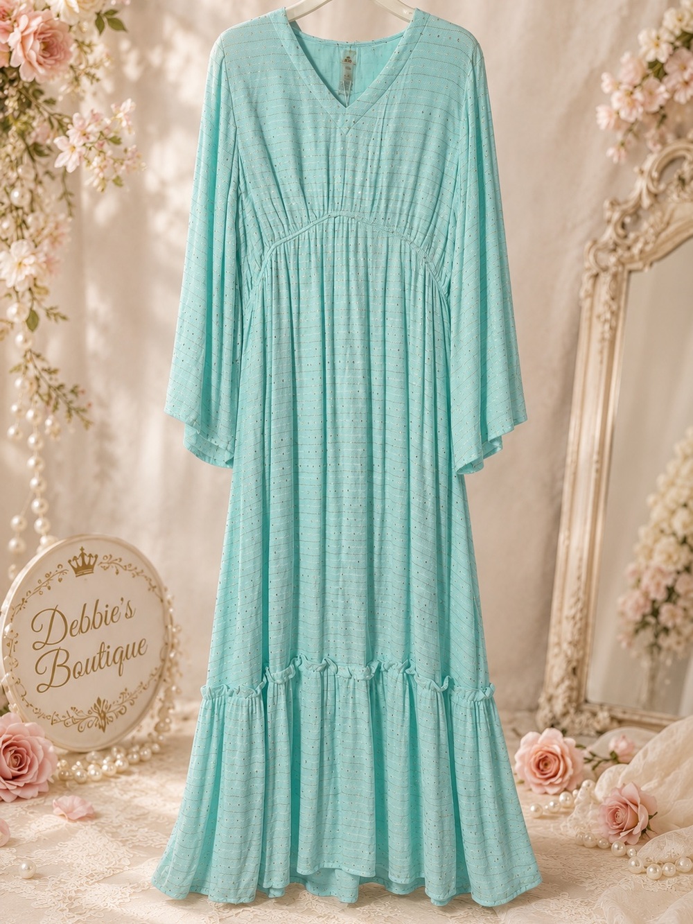 PQ Aqua Boho Maxi Dress XS/S NWT Gold Metallic Thread Sequin Lined